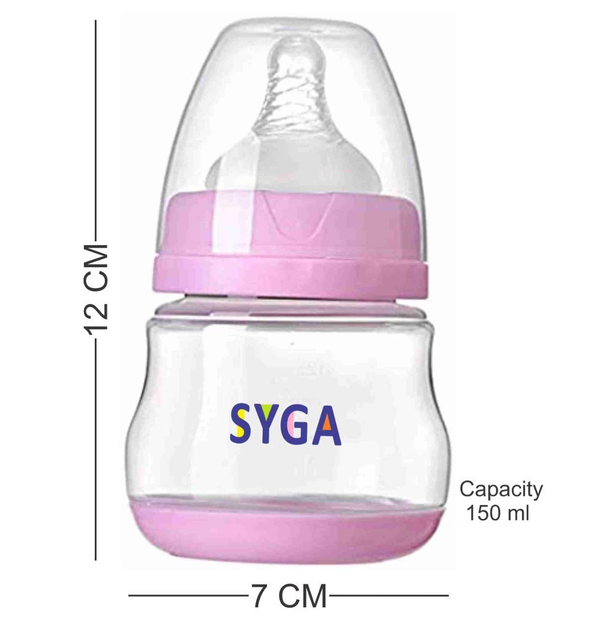 SYGA 150ml Natural Breast Feeding Bottle, Flexy Silicone Baby Bottles, Anti-Colic, Natural Feel, Non-Collapsing Nipple, Stable Base, Easy to Clean - Pink, Small