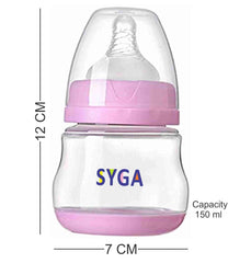 SYGA 150ml Natural Breast Feeding Bottle, Flexy Silicone Baby Bottles, Anti-Colic, Natural Feel, Non-Collapsing Nipple, Stable Base, Easy to Clean - Pink, Small