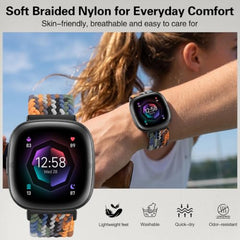 KEYSJEFF Nylon Watch Strap Compatible with Fitbit Versa 3/Versa 4/Fitbit Sense/Sense 2 Braided Elastics Sport Watch Band Adjustable Magnetic Buckle Straps Women Men (Not Include Watch) (Cowboy Colorful)