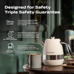 CÜRAA Retro Electric Kettle 1.8 Litre | Water Kettle Electric with 304 Stainless Steel Body, Auto Shut-Off, Detachable Lid, Dry-Boil Protection, 360° Base & Cool-Touch Handle | Green | 2000 W