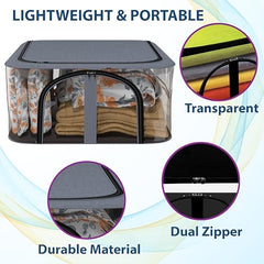 Kuber Industries Pack of 3 PVC Transparent Underbed Storage Bag | Multi-Purpose Garments Bag for Clothes-Toy | Wardrobe Bag with Handle | U Zip | Black