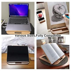 RarestCorp Handmade Wooden Laptop Stand for Desk that is Compatible with iPad, MacBook Pro, Notebook, HP, and Dell Devices and has an Adjustable Height and Foldable Riser 15.6 inches at Most Walnut