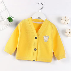 MOMISY Cotton Blend Baby Boy & Girls Sweater Jacket Front Open V Neck Cardigan- 2 to 3 Years, Yellow, Large