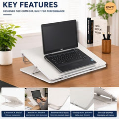 Premium Foldable Laptop Table with Adjustable Angle for Home, Study & Office Use (White, 15x21, Wooden)