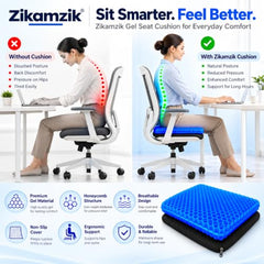 ZIKAMZIK Gel Cushion Orthopaedic Seat Cushion | Upgraded Breathable Gel Seat Cushion with Non-Slip Cover for Office Chair, Car, Wheelchair & Home | Comfortable Support for Long Sitting