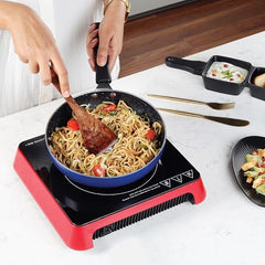 Cello Induction Cooker Blazing 600+ | 1800 Watt Induction Cooktop | 2-in-1 knob design with Grade Crystal Shiny Glass Plate | Compact and Portable | Multi-Purpose Use | Red