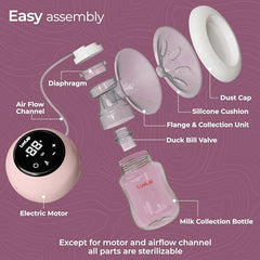 LuvLap Adore Double Electric Breast Pump with Dual Mode, 2 Phase - Stimulation & Expression, Soft Silicone Cushion, Rechargeable Battery, Single Breast Pump Electrical, BPA Free