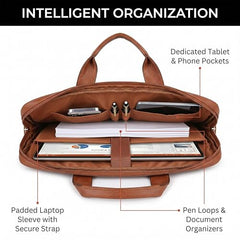 EXIM Prime Laptop Bag for Men Office Use| Office Bag for Men| Vegan Leather Laptop Messenger Bag| Fits Up to 13 to 14 Inch Laptop| Business Briefcase with Handle and Shoulder Strap (Shaded Brown)