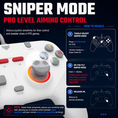 EvoFox Elite S Advanced Wired Gaming Controller for PC, 1000Hz Polling Rate, Hall Effect Joysticks, Programmable Macro Buttons, Sniper Mode & Turbo Mode, Dual Vibration, RGB Lighting, 1.8m Cable, Grey