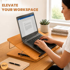 Premium Foldable Laptop Table with Adjustable Angle for Home, Study & Office Use (White, 15x21, Wooden)