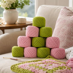 Crochet Cotton Thread Yarn Combo, 10 Rolls for Knitting, Crochet, Embroidery and Craft Making, Soft Decorative Thread for Handmade DIY Projects, Yellow & Green