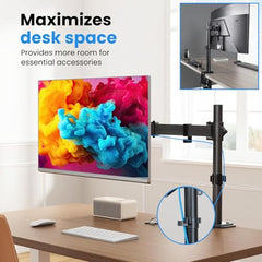 Dyazo Single Monitor Desk Mount Stand | Height Adjustable Fully Articulating Arm for 13–32 Inch Screens | VESA 75×75/100×100 Compatible | Tilt & Rotate Monitor Holder with C-Clamp/Grommet Base (Black)