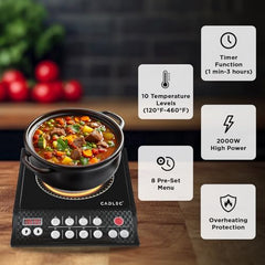 CADLEC CookFusion_5 2000W Induction Cooktop for Home & Kitchen | Powerful Performance, 7 Cooking Modes, LED Display, Auto Shut-Off & Overheat Protection | BIS Approved, 2-Year Warranty | Black