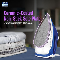 KENT Steam Iron|Luxe 2200 Watts|Powerful Steam Output Upto 25 G/Min|Steam Burst|Ceramic-Coated Non-Stick Sole Plate|Vertical And Horizontal Steaming|Anti Drip|Self Cleaning|Blue