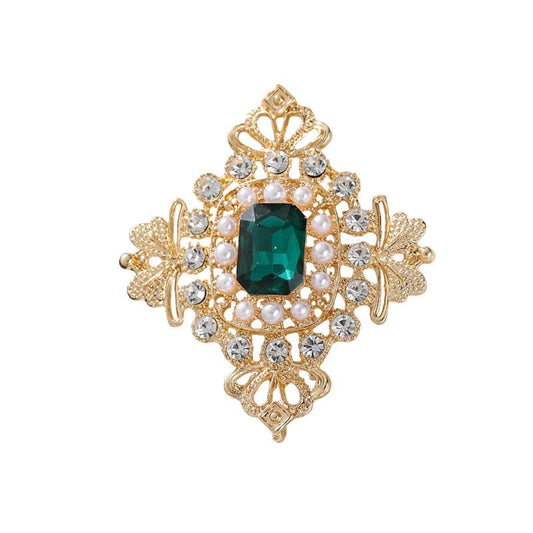 SYGA Brooch Pin Fashion Crystal Rhinestone Jewellery Pin Vintage Clothing Accessories Decoration Green Diamond Brooches For Women- S214