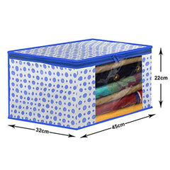 Kuber Industries Non-Woven Foldable Saree Covers With Zip|Polka Dots Wardrobe Organizer For Clothes|Transparent Window Keep 8 To 10 Saree|Suitable For Lehenga, Suit, Dress|Pack Of 9 (Blue & White)