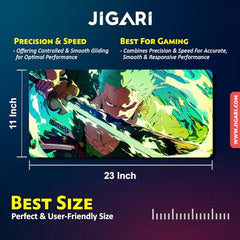 JIGARI Extended Anime Large Mouse Pad (11 x 23 Inch) | Gaming Mousepad for Laptop, Desktop & Keyboard | Smooth Surface | Anti-Slip Rubber Base (Zoro - Sword Master - One Piece (P08))