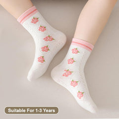 SYGA 5 Pairs Baby Girl Boy Socks, Toddlers Infant Cotton Warm Stretch Crew Length Socks With Flower Design, Suitable For Ages 1-3Years Old Baby, Multicolor