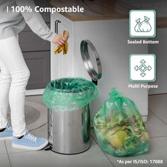 Presto! Amazon Brand - 100% Compostable Garbage Bags | Medium (M) | 45 Counts | 15 Bags X 3 Packs | 19 x 21 Inches | Strong and Durable | For Dry and Wet Waste, Green