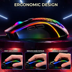 Ant Esports GM320 RGB Wired Gaming Mouse, 12800 DPI Optical Sensor, 8 Programmable Buttons with Rapid Fire, Ergonomic Design, RGB Lighting, Braided Cable, USB Gaming Mouse for PC, Laptop (Black)