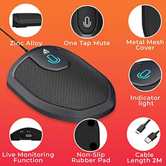 Audio Array Wireless Conference Microphone with Speaker | Bluetooth, USB & 4 Mics | 360° Pickup Upto 4M | Noise Reduction & Enhanced Voice | Portable Speakerphone for Video Calls/Zoom Meeting | AM-W45