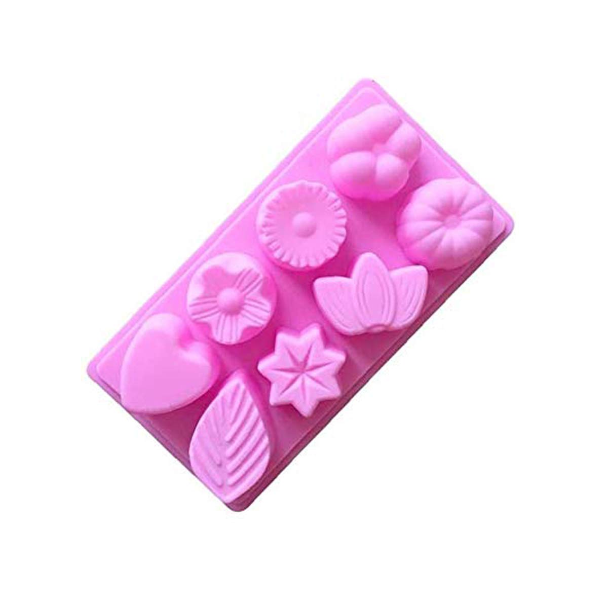 SYGA 8 Cavity Different Leaves Designs Muffins Jelly Candle Soap Silicone Mould (Colour May Vary)