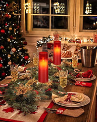Flameless LED Pillar Candle Set of 2 | Acrylic Fiber Glass | Dancing Faux Wick | Remote Control with Battery Operated 3 AA | Home Décor & Gifting | 3" D x 6" H | Red