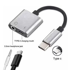 SYGA 2 in 1 Type-C to 3.5mm Headphone Jack Adapter/Connector Charger, Earphone Aux Mobile Phone Audio and Charge Adapter - Black