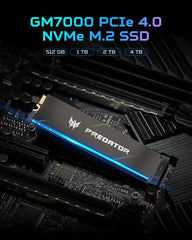 Acer Predator GM7000 1TB NVMe Gaming SSD - M.2 2280 PCIe Gen4 (16 Gb/s) x 4, 3D TLC NAND PC Internal Solid State Hard Drive with DDR4 DRAM Cache Up to 7400 MB/s - BL.9BWWR.105