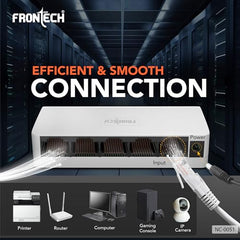 FRONTECH 8 Port Gigabit Ethernet Switch | 10/100/1000Mbps | Plug & Play LAN Hub for Router, Computer, Gaming Console, Printer & IP Camera | Wall Mountable | Hi-Speed Network Switch (NC-0052)