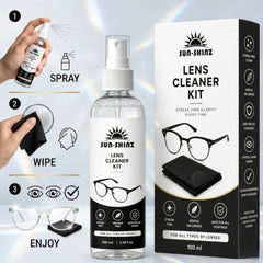 SUN-SHINZ Lens Cleaner Kit – 100ml Streak-Free Spray + Microfiber Cloth | Smudge-Free & Anti-Static Formula | Safe for Eyeglasses, Sunglasses, Camera Lenses & Phone Screens