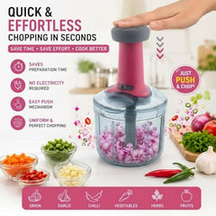 MAGIC SPOON Hand Push Chopper 1000ML, Vegetable & Onion Chopper with 4 Stainless Steel Blades, Manual Food Chopper for Garlic, Chilli, Dry Fruits, Nuts Cutter & Salad Preparation for Kitchen, Pista