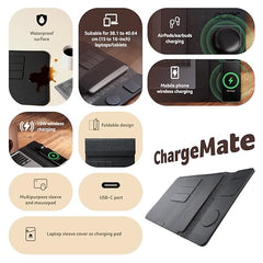 Acer ChargeMate 4-in-1 Wireless Charging Laptop Sleeve for 13" - 16" Laptops | Fast Charging Pad for Phone & Earbuds | Mousepad | Height Adjustable Flap | Magnetic Closure | Waterproof (Grey)