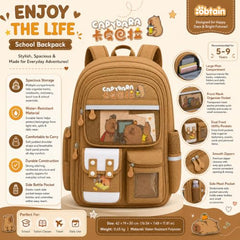 TS WITH TECHSUN College Laptop Backpack for Women & Teens with Zipper Pouch | School Bag for Girls 13-14 Years | 18 Inch Book Backpack | Travel School Bag, Tuition, Coaching (CAPYBARA - BROWN)