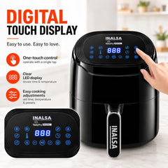INALSA Air Fryer 4.2 ltr|1400 W with Air Crisp Technology|Temperature & Timer Control|8 Preset Menu & Digital Display|Air fry, Bake,Roast,Reheat,Dehydrate|Airfryer Recipe book(Tasty Fry Digital)