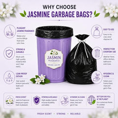 Crystal Scented Garbage Bags Black, Medium 19x22 Inches, 120 Bags | Jasmine Scented, 30 Pcs/Roll x 4, Tie-String, Wet & Dry Waste