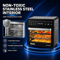 INALSA Air Fryer Oven 1700W|15L Large Capacity|Stainless Steel Interior|Non-Toxic Cooking|14-in-1 Functions,Fry,Bake,Grill,Dehydrate,Roast& Reheat|Rotisserie&Convection|Oil-Free Cooking,Aero Smart 15