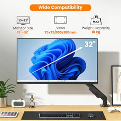 Dyazo Single Monitor Desk Mount Stand | Height Adjustable Fully Articulating Arm for 13–32 Inch Screens | VESA 75×75/100×100 Compatible | Tilt & Rotate Monitor Holder with C-Clamp/Grommet Base (Black)