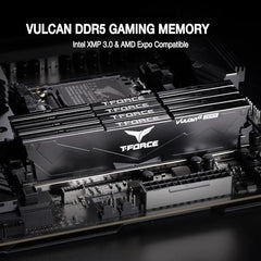 TeamGroup T-Force Vulcan 16GB 6000MHz (6000MT/s) CL38 Black DDR5 UDIMM Desktop Gaming Memory, Metal Heatsink, ECC, XMP 3.0/AMD Expo, Compatible with Intel/AMD CPU, High Performance, Low Latency RAM