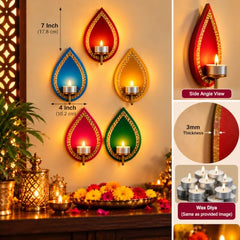 Wooden Jharokha Wall Hanging Tea Light Holder – Traditional Diya Stand & Floating Shelf for Pooja Room, Living Room, Balcony & Temple Décor | Diwali Decoration Items for Home & Main Door (WJH-11)
