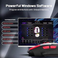 EvoFox Blaze 2 Plus Wired Gaming Mouse, 16,000 DPI, 1000Hz Polling Rate, 8 Programmable Buttons, RGB Lighting, Lightweight 98g, 220 IPS, 30G Acceleration, Windows & Mac Web Customization App
