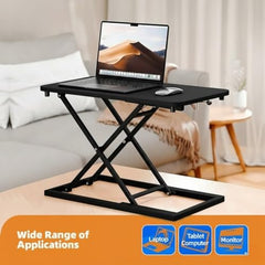TARKAN Wood Standing Desk Riser, Height Adjustable Sit to Stand Desktop Workstation Table for Laptop & Monitor (Black)