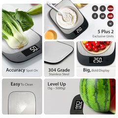 HealthSense Weight Machine for Kitchen, Kitchen Food Weighing Scale for Health Fitness, Home Baking & Cooking with SS Platform, Touch Button, Tare Function & 1 Year Warranty| Chef-Mate KS70