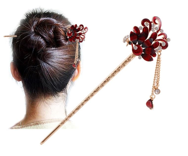 SYGA 1 Piece Ancient Style Pearl Metal Hair Stick Crystal Rhinestones Hair Stick(16 CM) For Women Girls