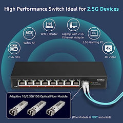 YuanLey 18 Port 2.5G PoE Switch Unmanaged, 16 x 2.5G Base-T PoE Ports, 2 x 10G RJ45 UpLink, IEEE802.3af/at, 250W, Compatible with 100/1000/2500Mbps, Metal Case, 2.5Gbe Network Switch