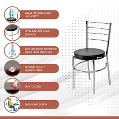 RATISON Office Visitor Study Chair Home Restaurant Steel Multipurpose with a Leather Cushion Steel Chrome Chair with Ring (Green, 6)