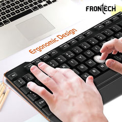 FRONTECH Wired Keyboard and Mouse Combo | Membrane Keys with Retractable Stands | USB Plug & Play | Ergonomic & Comfortable Design | 1 Year Warranty (1692, Black)