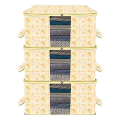 Kuber Industries Non-Woven Underbed Storage Bag | Clothes Storage Organizer | Blanket Cover With Clear Window | Zipper Closure & Handle Cloth Organizer | Check-Design | Large | Pack Of 4 | Cream