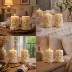 Decorative Fragrance Candle with Raised 3D Ivory Swirl Pillar Artwork | Long Burning Scented Candle for Home Décor, Living Room, Bedroom, Meditation Space, Table Decoration & Gift