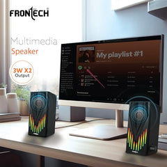 FRONTECH 2.0 USB Powered Multimedia Speakers with RGB Lights | 2 x 3W Drivers (5.2 cm) | AUX Connectivity | for Laptop, PC, Mobile | 1 Year Warranty (SPK-0006, Black)